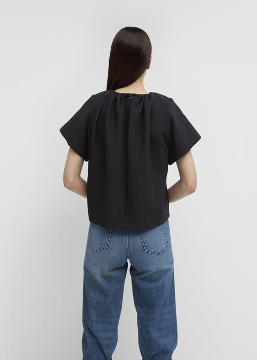 Toteme 20PS 黑色SAVANETA褶皱短袖上衣 商品图2