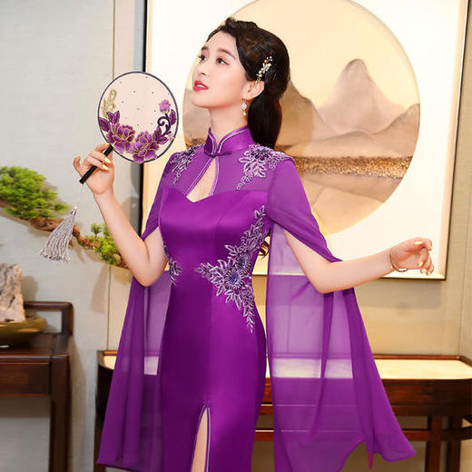 时尚优雅修身，高开叉中国风晚礼服MB-晚礼服 商品图0