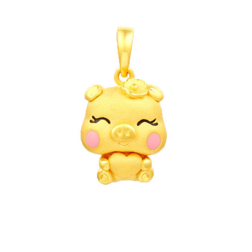 金大福珠宝生肖金猪黄金吊坠羞羞猪足金3d硬金女 重量1.1g YU00209 商品图0
