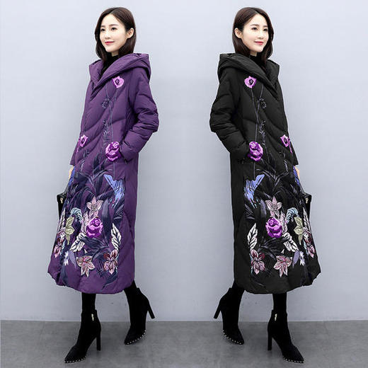 CQ-XX2226印花优雅中长款连帽棉衣 商品图0