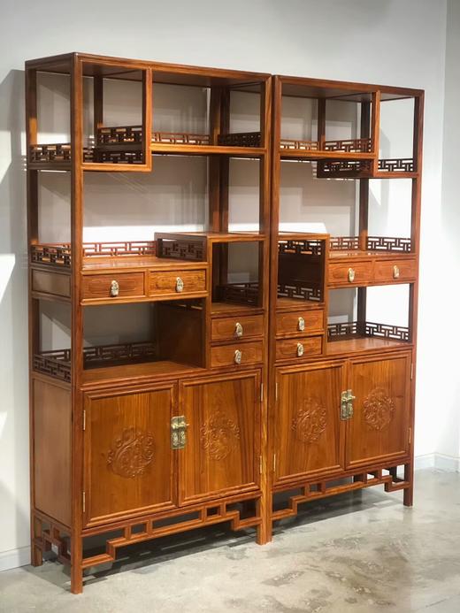 红桥红 家具严选  缅甸花梨(大果紫檀）  【卷草纹条子书架】 商品图2