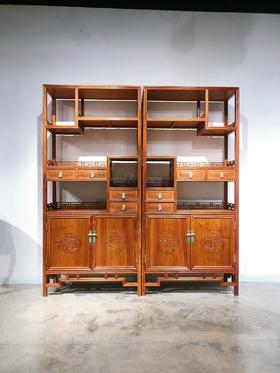 红桥红 家具严选  缅甸花梨(大果紫檀）  【卷草纹条子书架】