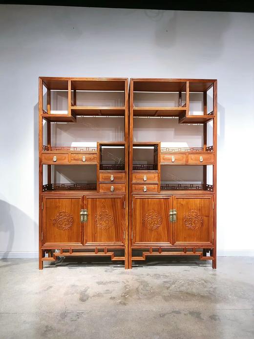 红桥红 家具严选  缅甸花梨(大果紫檀）  【卷草纹条子书架】 商品图0