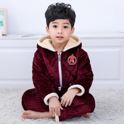 XH-J秋冬新款儿童法兰绒睡衣水晶绒三层夹棉套装 商品图2