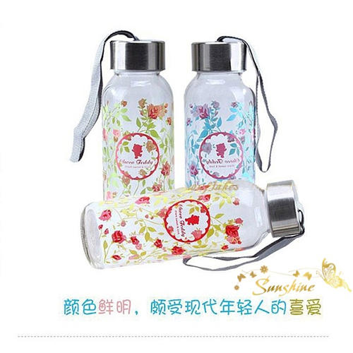 巧克力熊145ML玻璃杯粉莹芳心浪漫蔷薇花小熊圆形便携水杯 商品图2