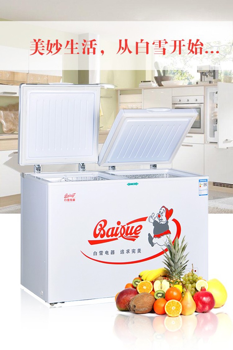 白雪(baixue)冰柜家用 280升双温冰柜商用 卧式冷柜 大冷藏小冷冻柜