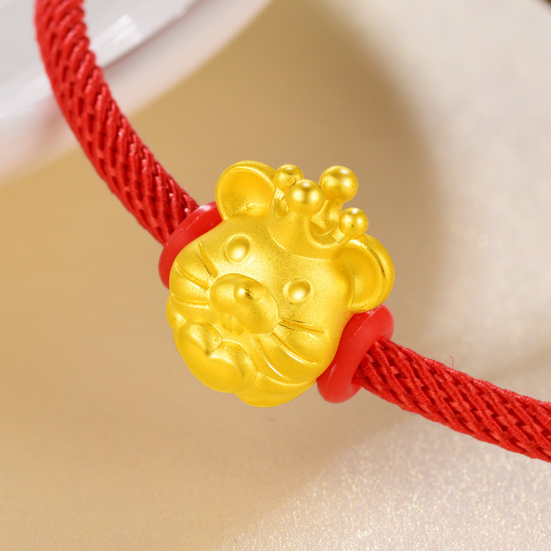 中国黄金999黄金鼠转运珠3d硬足金生肖鼠小金鼠红绳手串男女情侣款z