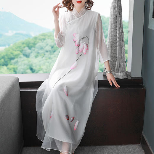 上海旗袍厂KDS-1062     2020春夏新款女装中国风绣花禅意茶服连衣裙 商品图2