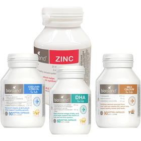 【现货】 澳洲bio island四宝婴幼儿童锌片+鱼肝油+乳钙+DHA补钙