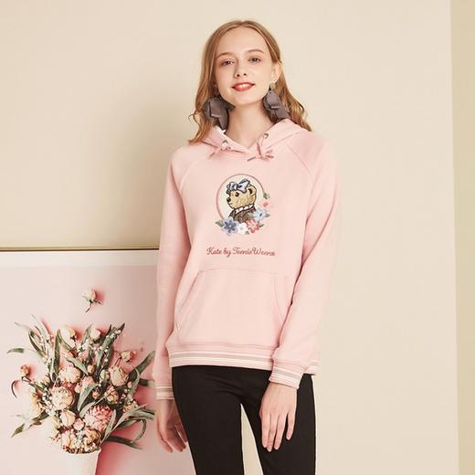 T..W 小熊尼尼 冬季新女款加厚加绒小熊刺绣连帽卫衣 WY340 商品图1