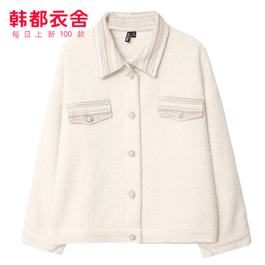 韩都衣舍2020冬装新款韩版单排扣毛绒小香风短外套女OM81330樰 商品图4