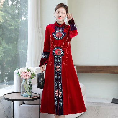 F-2062刺绣金丝绒棉服棉衣高端大气旗袍立领绣花外套 商品图0