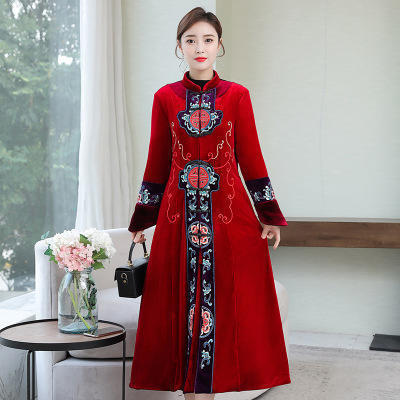 F-2062刺绣金丝绒棉服棉衣高端大气旗袍立领绣花外套 商品图3