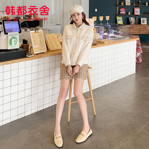 韩都衣舍2020冬装新款韩版单排扣毛绒小香风短外套女OM81330樰 商品图1