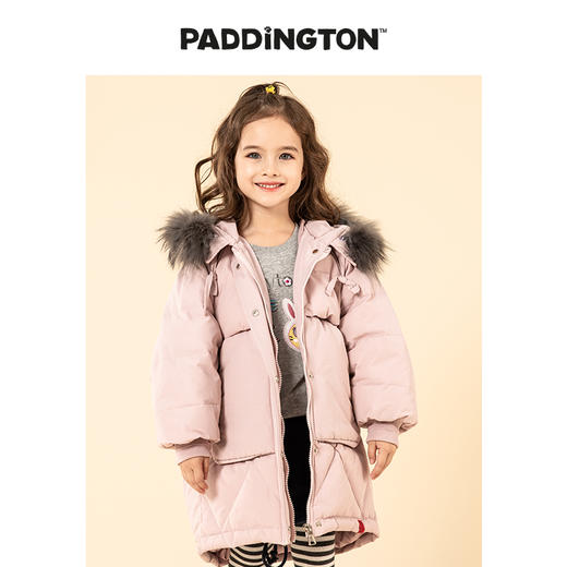 开团|Paddington Bear帕丁顿熊儿童羽绒服男女童长款毛领羽绒2019新款冬装外套 商品图0