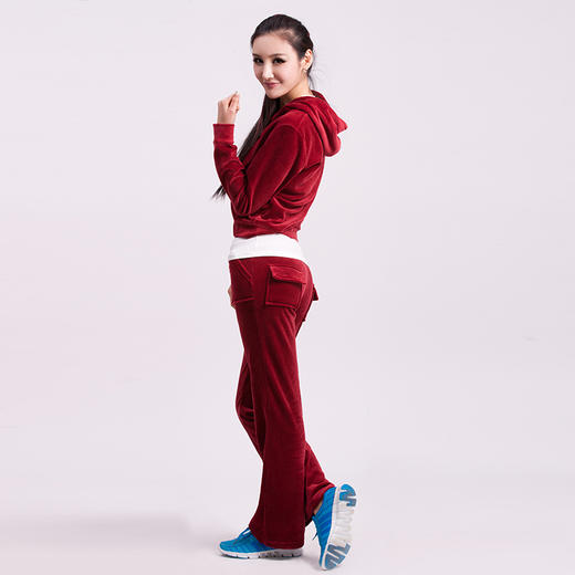 天鹅绒加绒加厚休闲运动套装女2019新款女装秋冬连帽运动服两件套11053 商品图1
