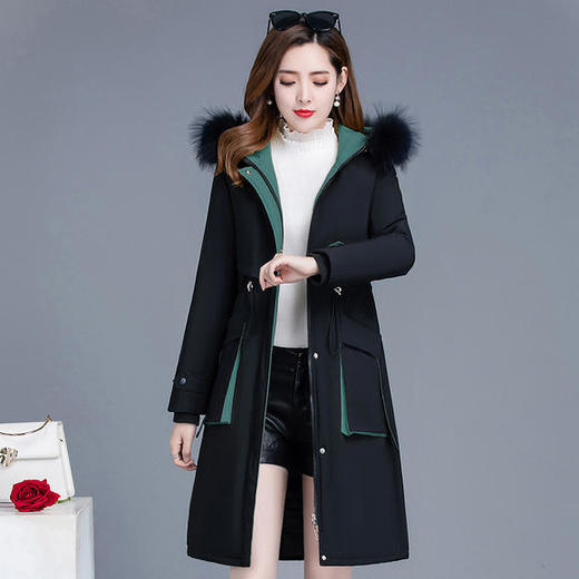 时尚加厚保暖，大毛领中长款连帽派克棉服YW-KSF19C097MS 商品图3