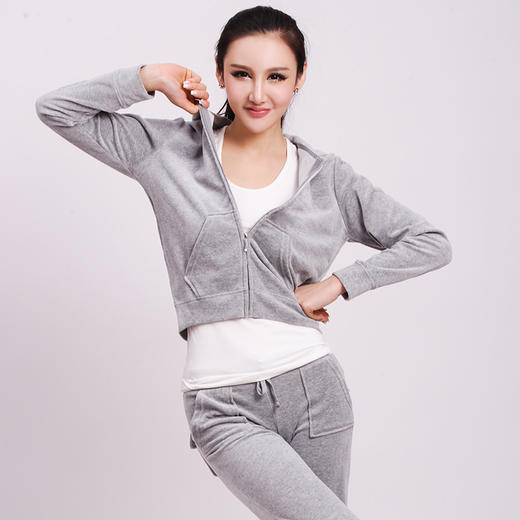 天鹅绒加绒加厚休闲运动套装女2019新款女装秋冬连帽运动服两件套11053 商品图4