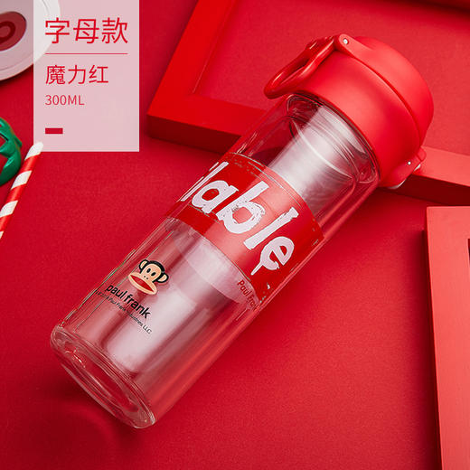 大嘴猴(Paul Frank) PFD051 双层玻璃杯300ML 创意弹盖水杯 便携车载随手杯男女耐热家用过滤茶杯 商品图1