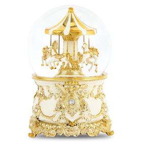 JARLL/赞尔 米金色伞盖游乐马水晶球音乐盒