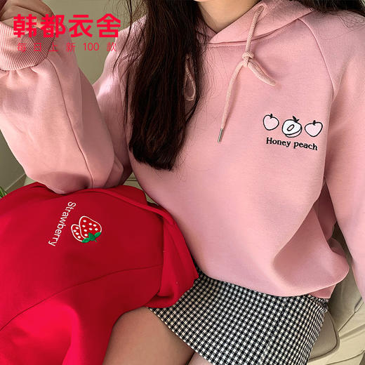 韩都衣舍2019秋冬新款女装韩版香味上衣宽松套头连帽加绒加厚卫衣 商品图3
