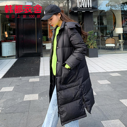 韩都衣舍2019冬季新款韩版女装直筒连帽中长款羽绒服女NH1588煜 商品图0