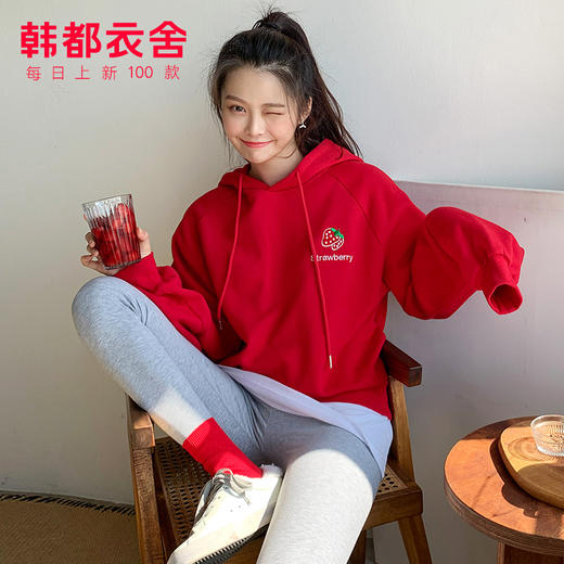 韩都衣舍2019秋冬新款女装韩版香味上衣宽松套头连帽加绒加厚卫衣 商品图2