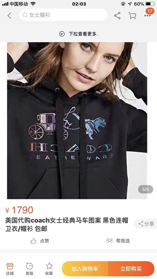 点此购买 蔻驰女款刺绣亮片连帽卫衣 十一135781 商品图2