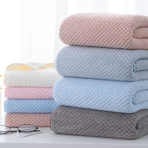 【2条装】毛巾浴巾套装 菠萝格高密珊瑚绒礼品巾沙滩巾 居家日用 商品图0