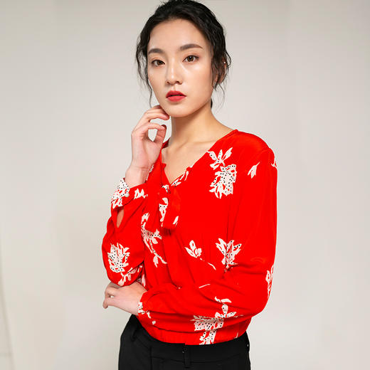 丁摩 明媚动人 荷叶边长袖T恤真丝衬衫桑蚕丝衬衫20-01DB399240531 商品图0