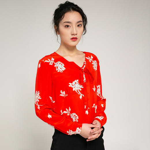 丁摩 明媚动人 荷叶边长袖T恤真丝衬衫桑蚕丝衬衫20-01DB399240531 商品图1