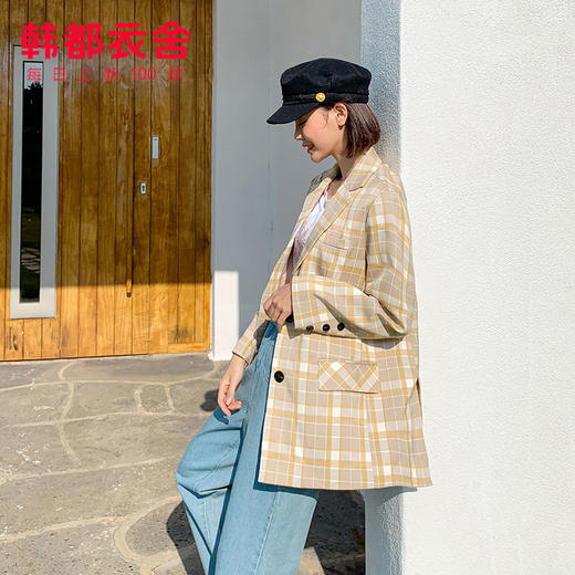 韩都衣舍2019冬装新款韩版女装宽松上衣气质格子复古西装RU2039筱 商品图1