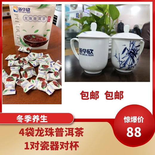 4袋龙珠普洱茶+1对瓷器对杯 商品图0