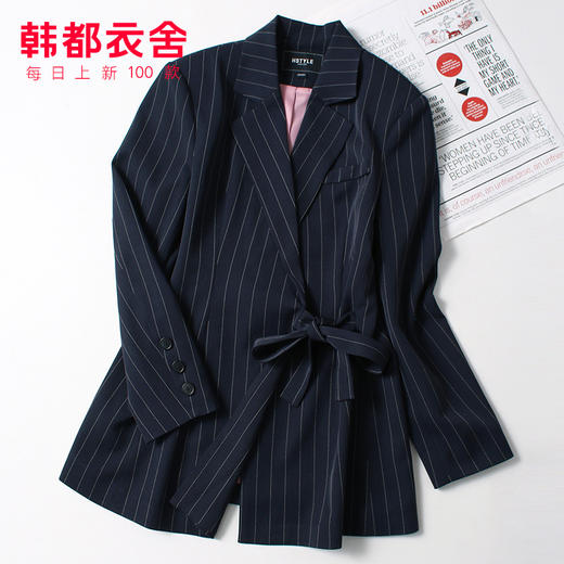韩都衣舍2020春装新款韩版女装宽松条纹系带女士西装RJ9037樰 商品图2