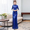 KYFS-9369修身鱼尾蓝色长款走秀礼服连衣裙 商品缩略图3