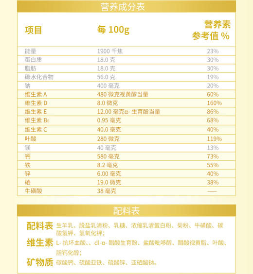 百跃益倍乐成人老年人羊奶粉500g罐装 高钙富硒中老年配方羊乳粉 商品图2
