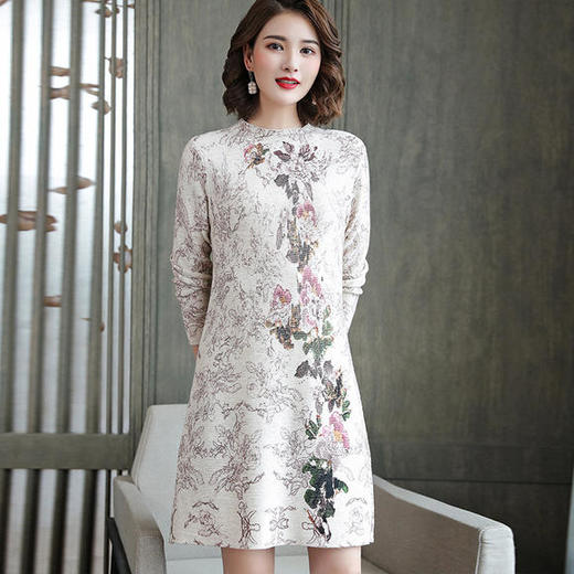 SM-VY6909复古印花针织大码连衣裙 商品图2
