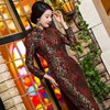 BJS-7604开叉立领丝绒蕾丝长袖旗袍 商品缩略图0