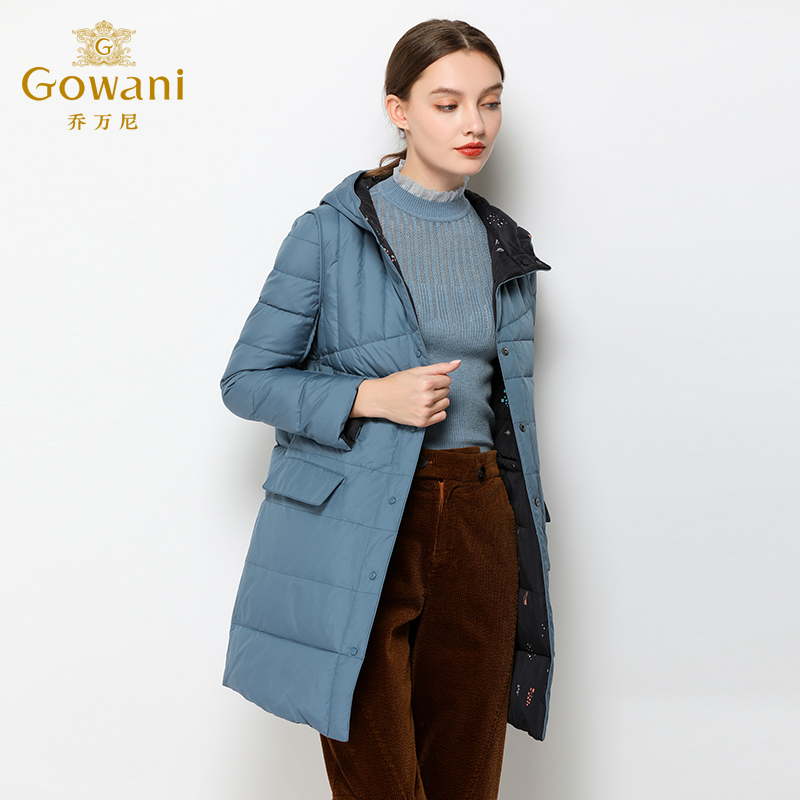 乔万尼羽绒服2019年冬季新款欧洲站女装两面穿保暖羽绒服中长款en4t