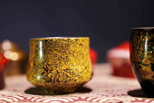【逐物漆器】大漆主人杯 纯银内胆杯 犀皮漆 红金纹 黑金纹双色杯 商品图1