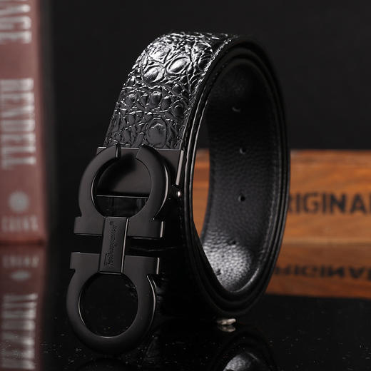 男士皮带 鳄鱼纹平滑扣腰带 压花踩线打眼带身男人配饰 商品图5