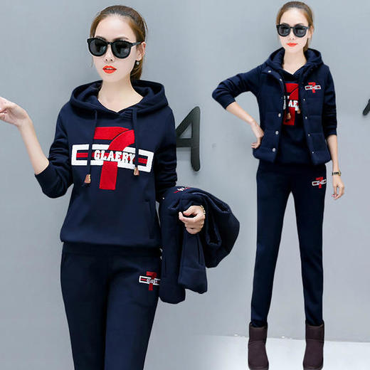 XR-603秋冬新款韩版时尚休闲加绒加厚运动服套装 商品图0