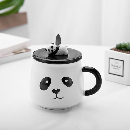 创意礼品陶瓷杯 手绘熊猫卡通水杯带盖百货居家日用 商品图6