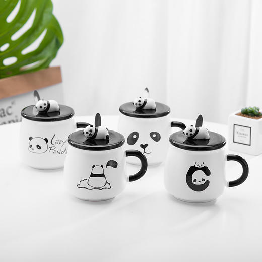创意礼品陶瓷杯 手绘熊猫卡通水杯带盖百货居家日用 商品图2