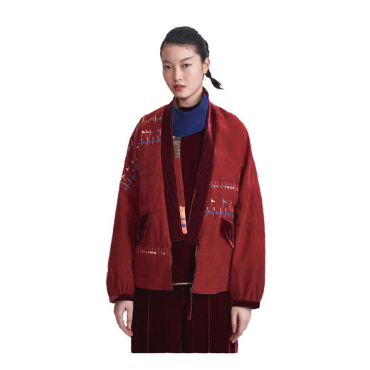 新年战袍  红色莨绸香云纱印花棉服  宫里的世界×德玺见萩 商品图0