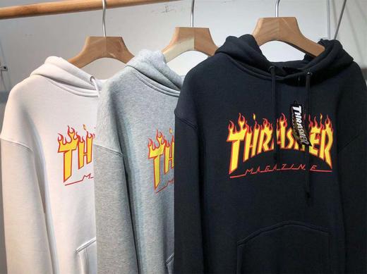 美潮 THRASHER  火焰Logo  情侣款落肩宽松连帽套头抓绒卫衣  WY197 商品图8