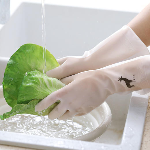 白色洗碗菜皮手套女耐用型橡胶胶皮防水塑胶衣服家用厨房用品家务清洁 商品图2