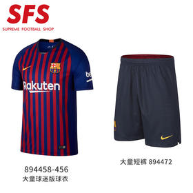 SFS 耐克正品1819巴萨主场青少年儿童球衣 足球短裤894458 894472