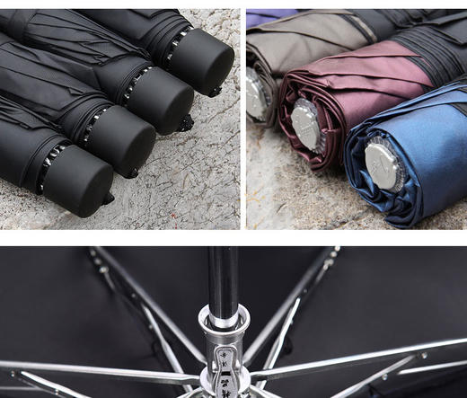 黑胶超强防紫外线三折晴雨伞 商品图4