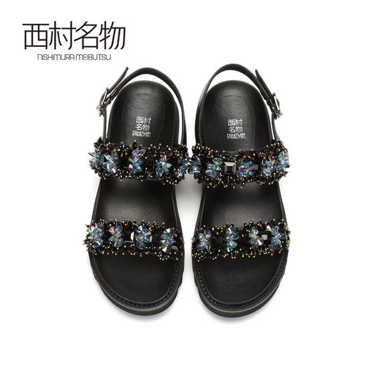 西村名物商场同款2019女夏季新款时尚凉鞋纯色水钻平底单鞋X29BG21961 商品图1